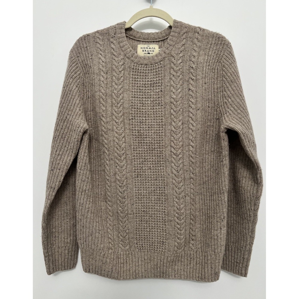 The Normal Brand Cable Knit Wool Sweater Mens Small Beige Chunky Crew Neck EUC